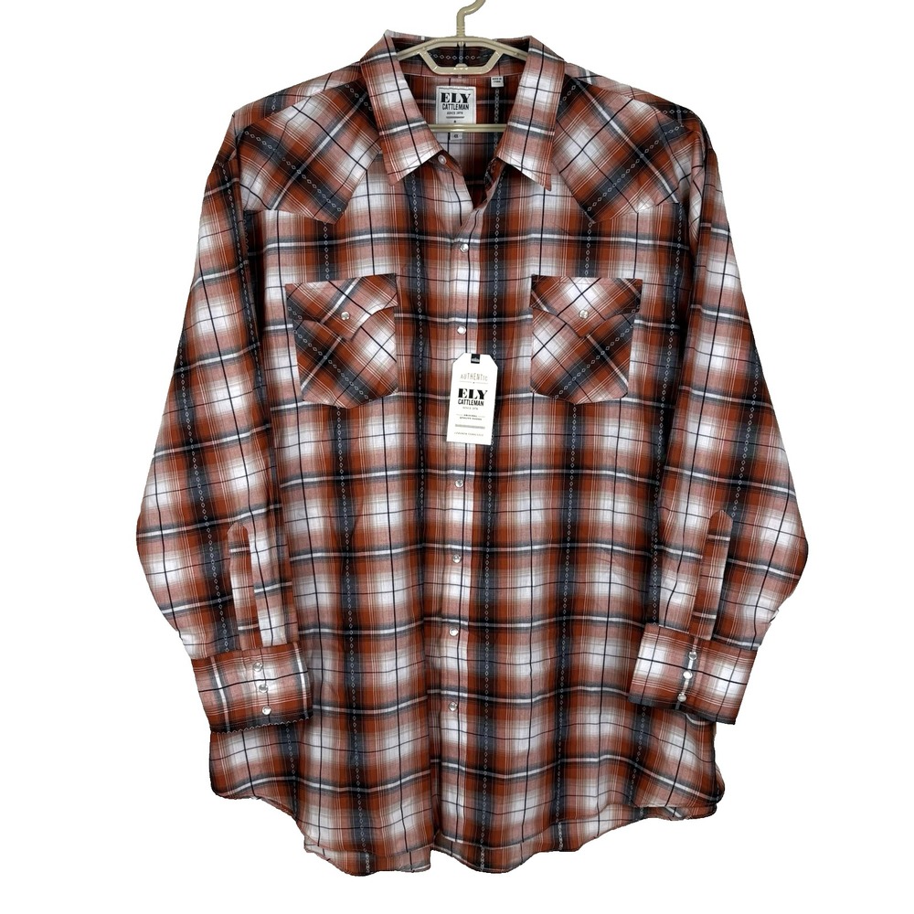 ELY CATTLEMAN Pearl Snap Shirt Men's Size 4X Multi Color Plaid Long Sleeve NEW